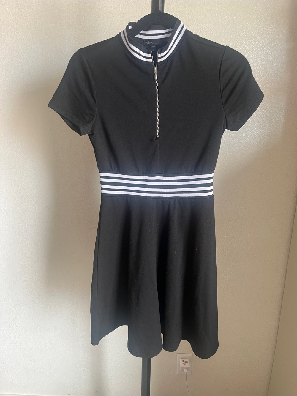 BeBop Black Dress with White Stripe Trim